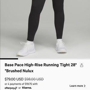 Base pace leggings brushed 28”